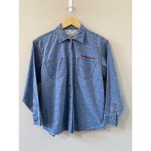 Vintage 1996 Levi's Floral Denim Button Down Denim Trucker Shirt Womens Large